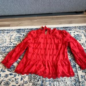 madewell red eyelet peplum top